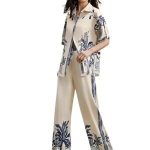 NAINVISH Women's Rayon Co-Ord Set | Printed Shirt and Pant Set for Women | Casual Two Piece Lounge Outfit | Western Outfit